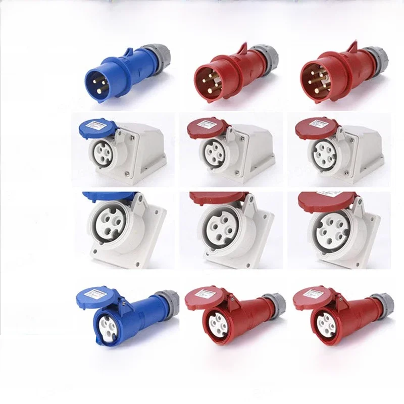 Connecteurs de prise et de prise industrielles, Installation en Surface et dissimulée, noyau de 3 4 5 trous 16 A 32A, étanche, deux phases, 1 pièce