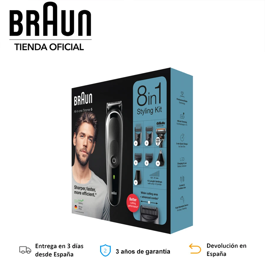 Braun Multigroomer MGK 3220, MGK 5260, MGK 7221, męska golarka elektryczna, wskaźnik LED baterii, zmywalny, czujnik