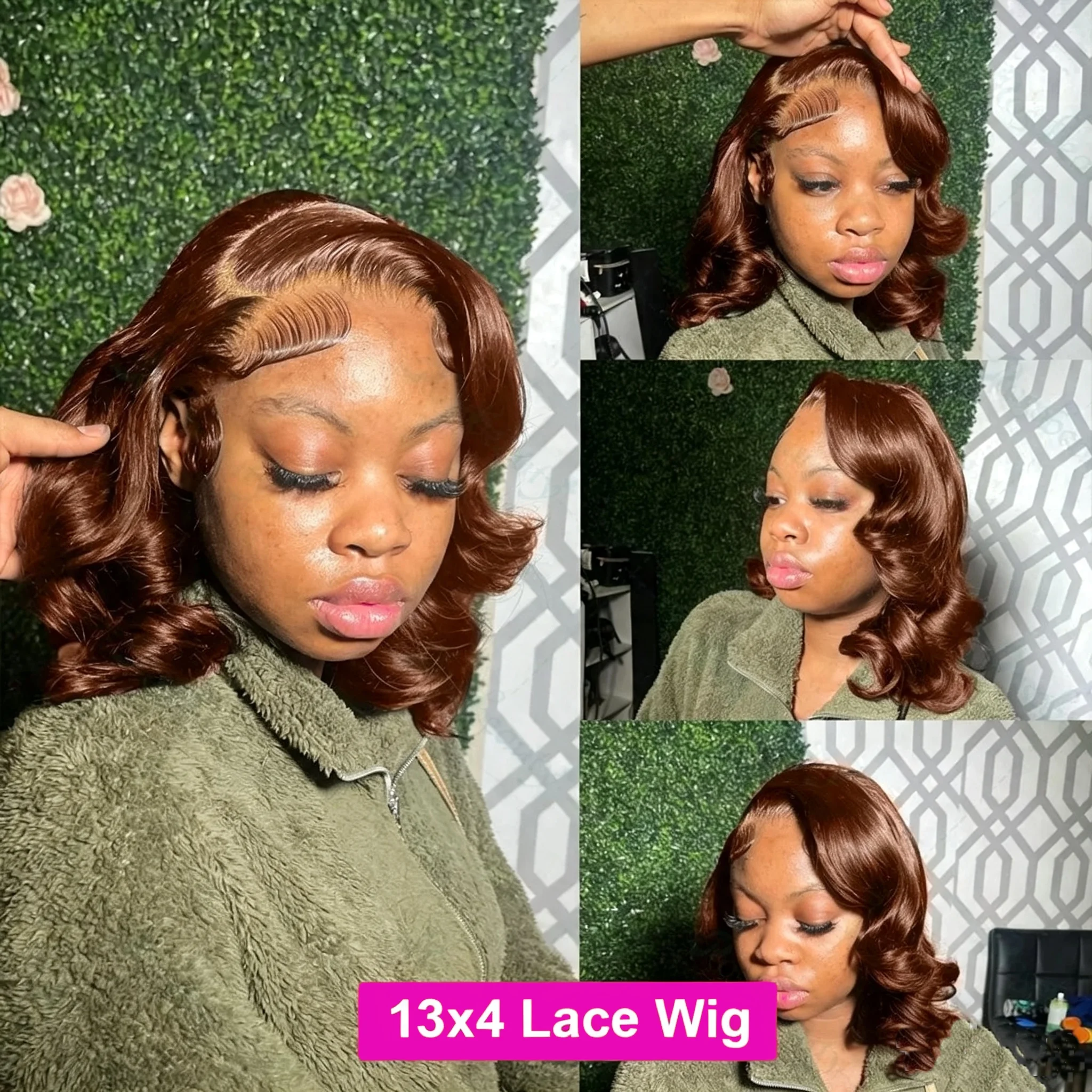 Brown Body Wave Short Bob Wigs 100% Human Hair Color #4 Dark Chocolate Brown Bouncy Loose Curly Bob Wigs Human Hair 13x4 Lace Frontal Wigs For Women