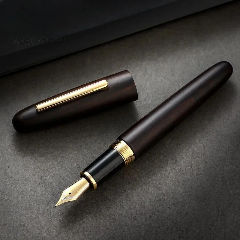 JINHAO 9056 luksusowy drewniany wieczne pióro EF/F/M Nib czarny heban Fude gięcie szkolnych materiałów biurowych pióra atramentowe papeterii PK 9019 — zdjęcie produktu 7