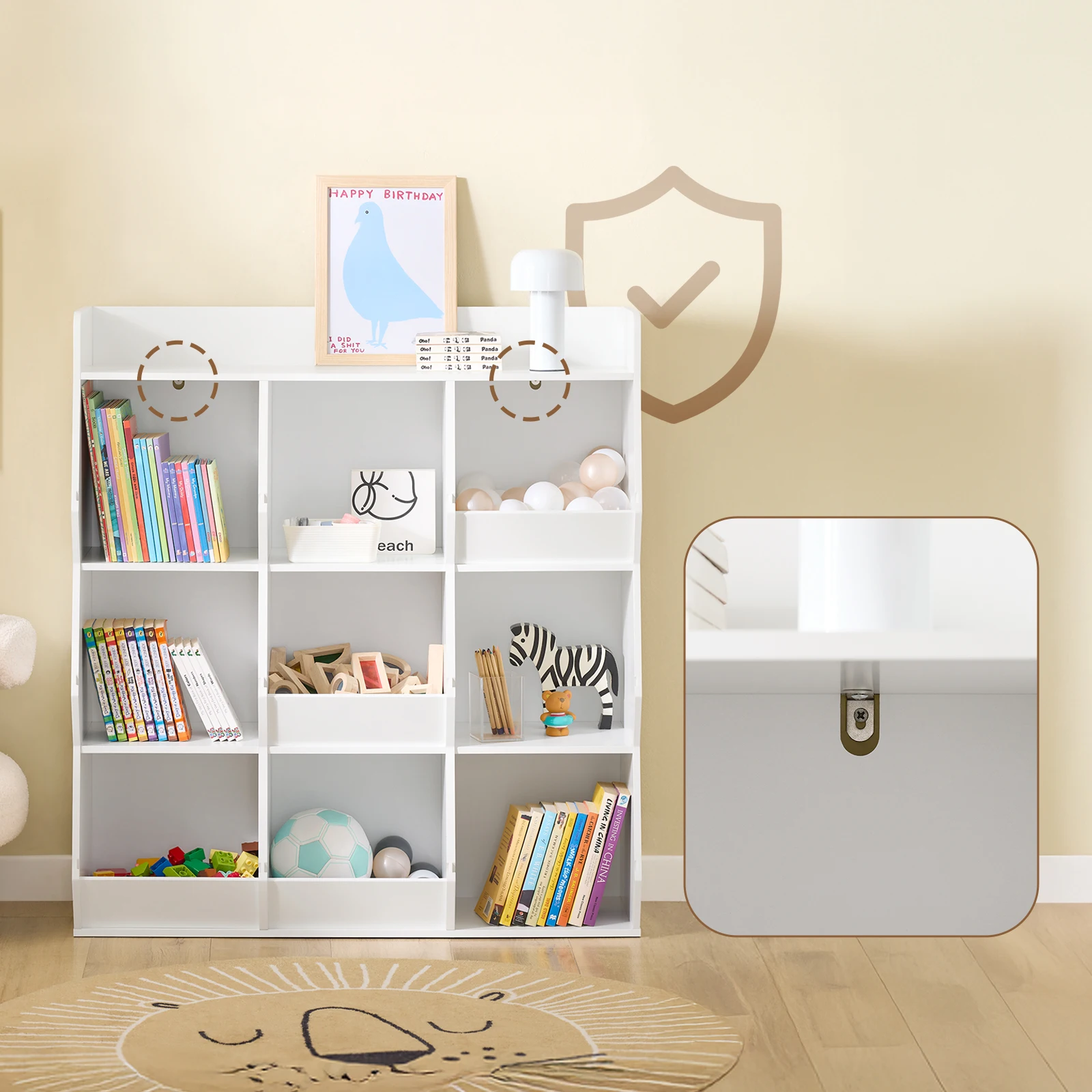 SoBuy KMB120-W Kinder Bücherregal Montessori mit 9 offenen Fächern, Spielzeugaufbewahrung Weiß 95x105x34cm – Detail 2