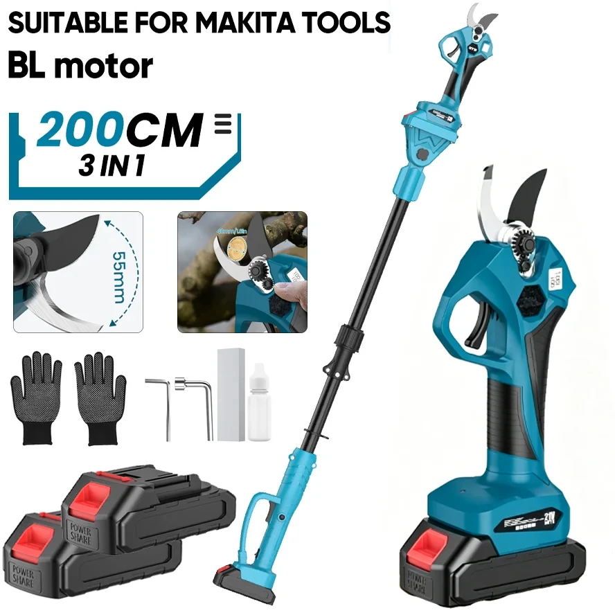 Kabellose bürstenlose Hochastschere 40MM Elektrische Gartenschere 2M Verlängerungsstange Gartentrimmer für Makita-Akku