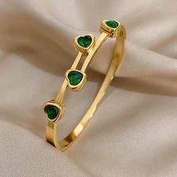 Luxury Brand Love Stainless Steel Bangle for Women Romantic Heart Crystal Zircon Gold Color Cuff Bracelets Valentine's Day Gifts