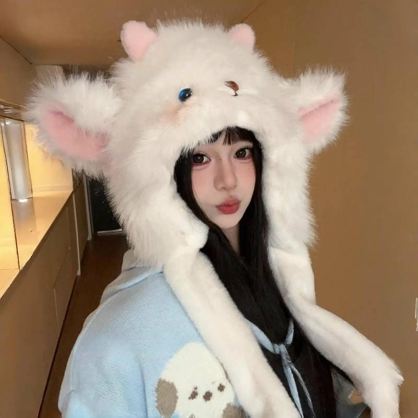 Animal Plush Hat Cartoon Soft with Moving Ears for Christmas Outdoor Cosplay Ear Moving Jumping Hat Sheep Ear Hat Warm