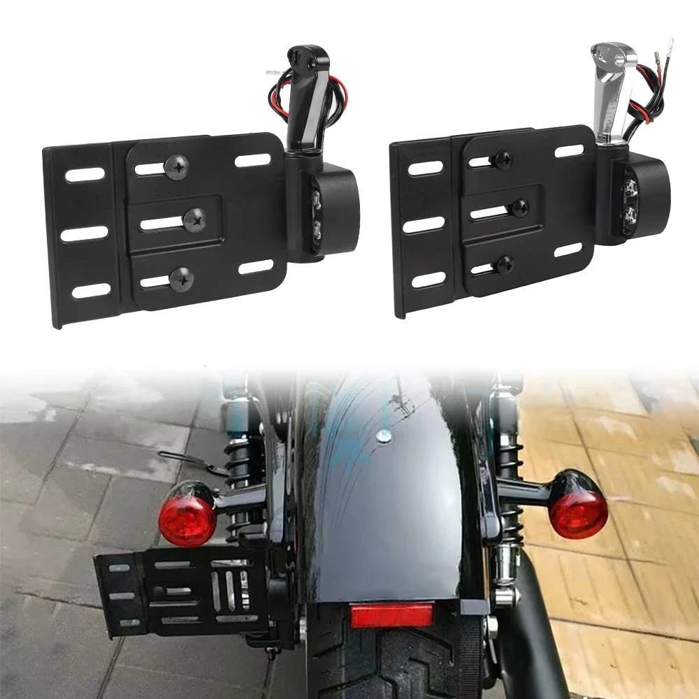 Support de plaque d'immatriculation télescopique pliable pour moto, lumière LED, montage latéral, pour Harley Dyna Sportster 883 1200 XL 07-16