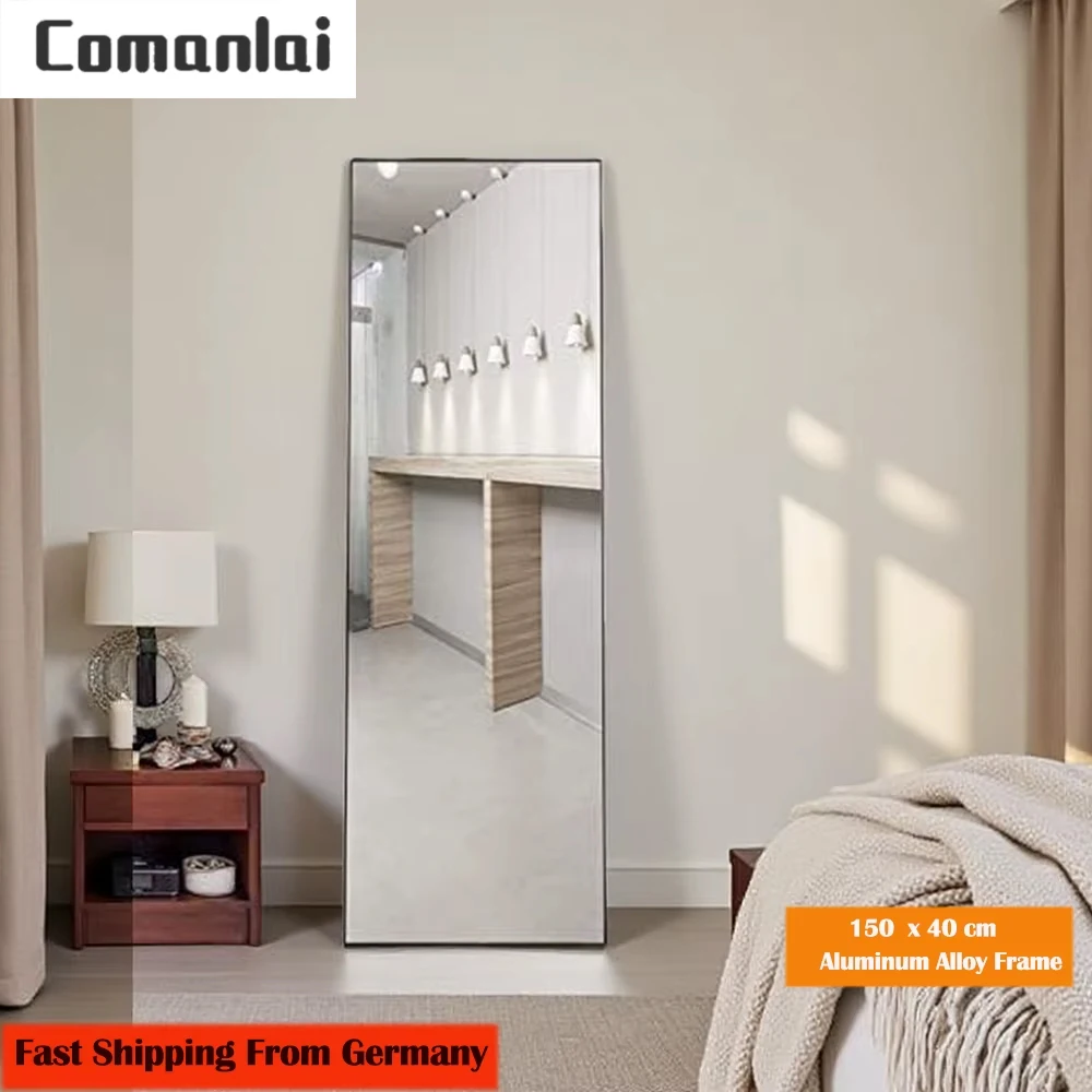 Comanlai Specchio per tutto il corpo 150x60 cm, Specchio a figura intera con cornice in lega di alluminio nera, Specchio da pavimento per camera da letto, soggiorno