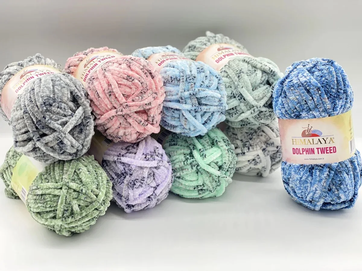 Himalaya Dolphin Tweed delfin przędza 100g wełna Chenille Fluffy welurowa nić pluszowa różnobarwna miękka nieporęczna grubo dziergany szydełkowa