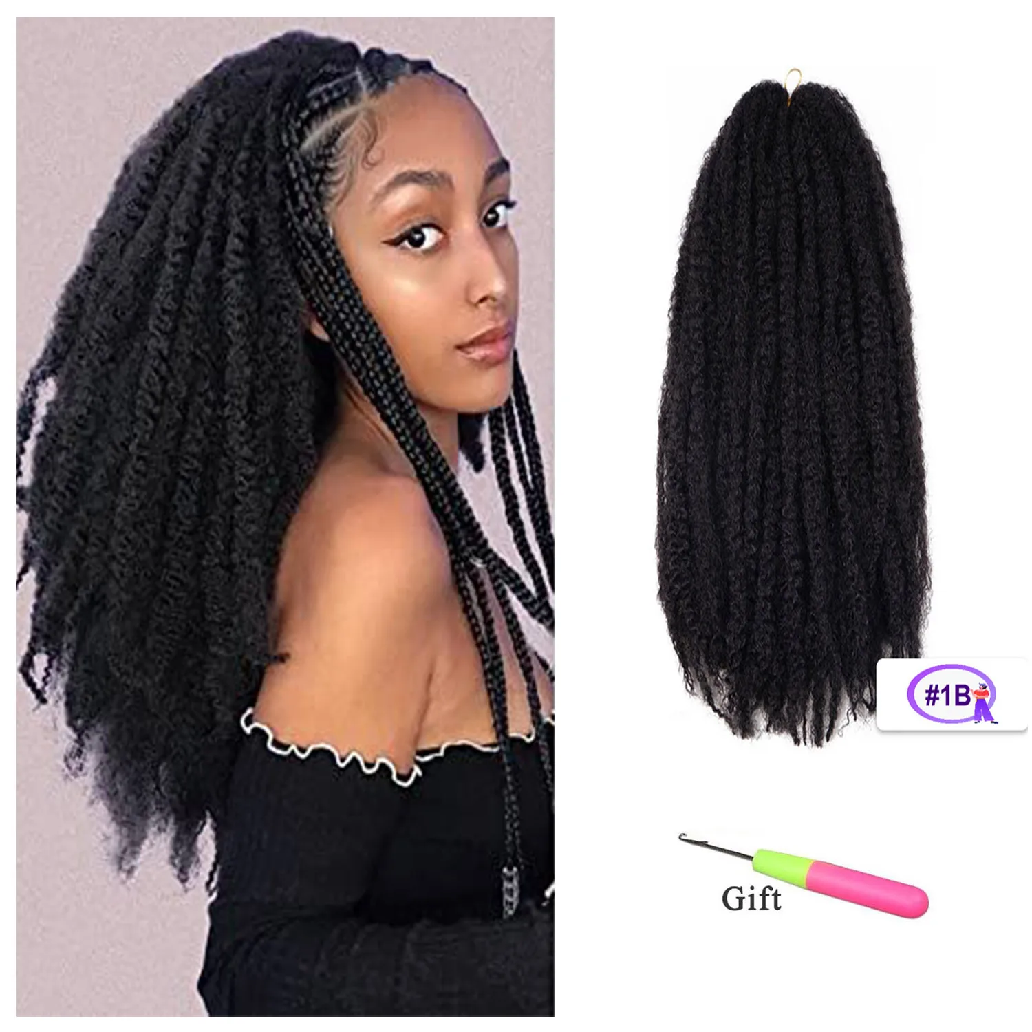 18 Inch Marley Braids Hair Synthetic Afro Curls Soft Kinky Twist Marley Hair Crochet Braiding Hair Extensions For Women