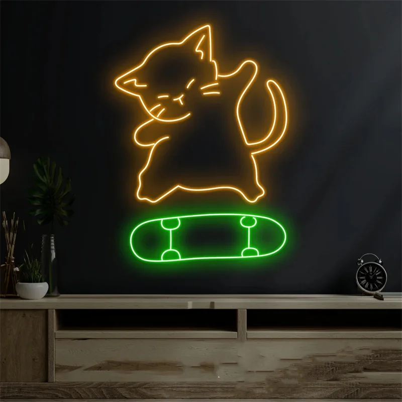 

Cat Skate Neon Sign, Cat With Skateboard Led Sign, Custom Neon Sign, Skateboard Store Decor, Pet Shop Light Art, Gift For Kid