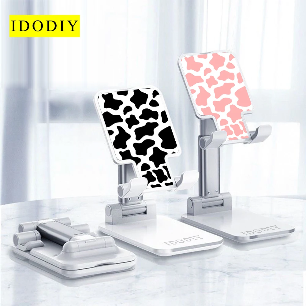 

IDODIY Cow Print Phone Holder Phone iPad Stand Retractable Foldable Adjustable Convenient Bracket for Woman Parents Friends Gift