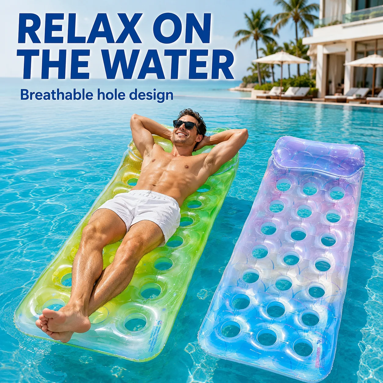

1PC Inflatable Pool Floats Lounger, 170x70cm Air Mattress Breathable Hole, Floating Mat Portable Water Swim Bed