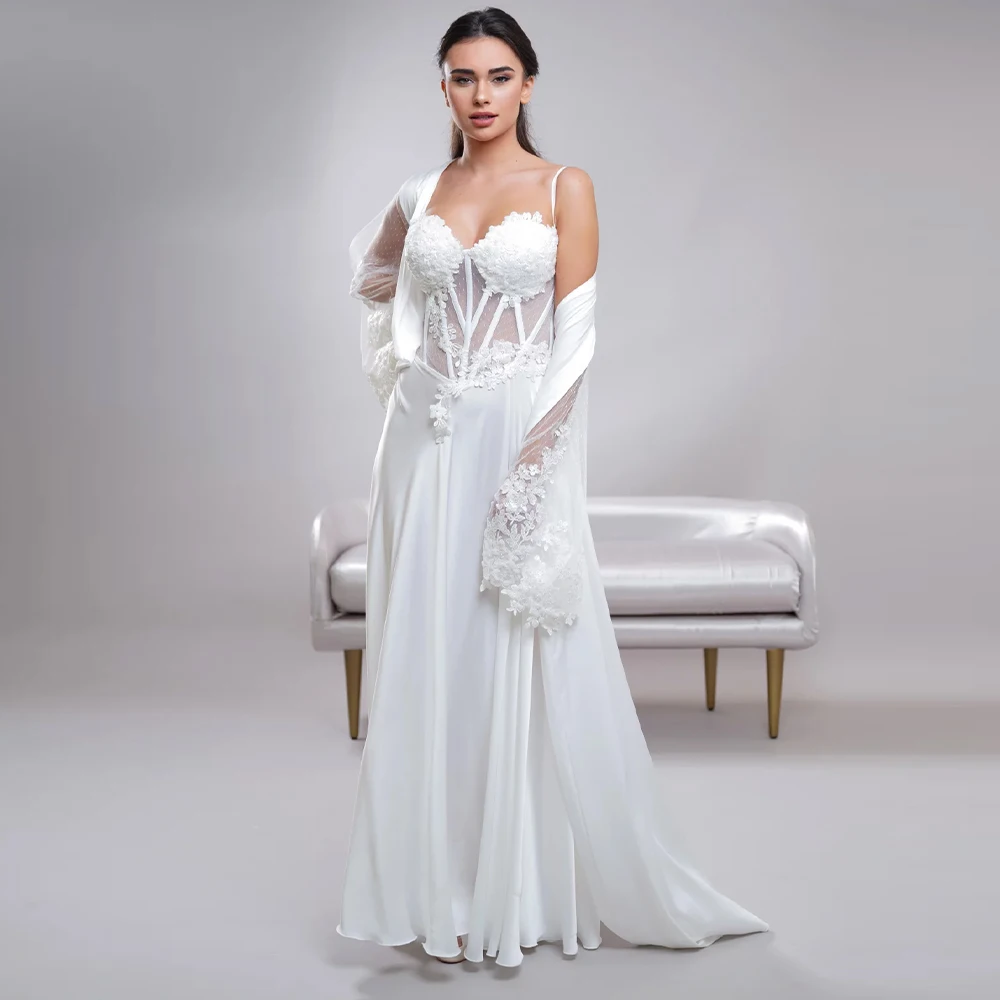 

Real Photos Elegant Long Sleeves With Beaded Appliques Bride Robe For Wedding Bridal Shower Dress Women Night Gwons 2024