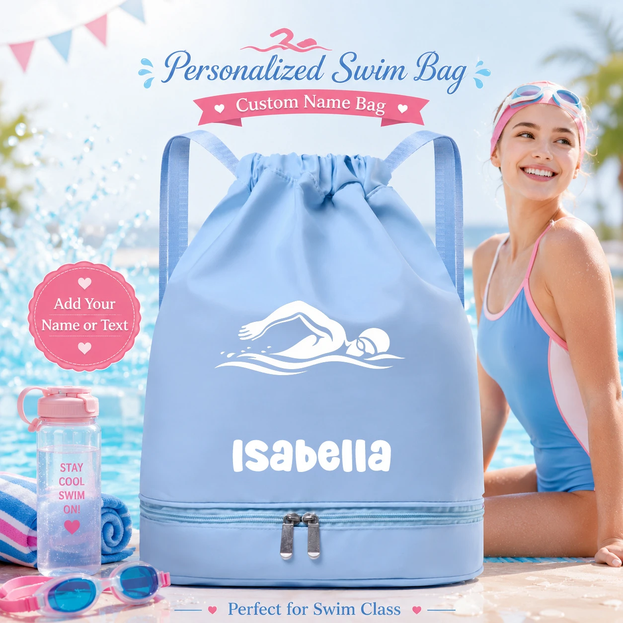 Custom‑Name Girls Backpack with Shoe Compartment, Gear Bag for Ballet, Swim Lessons, School & Training Camps