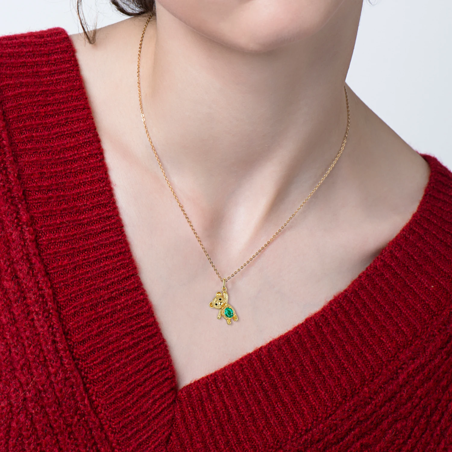 YBO 18K Gold Plated 925 Sterling Silver Bear Pendants Necklaces Women Natural Gemstone Emerald Jewelry Luxury Party Dating Gifts