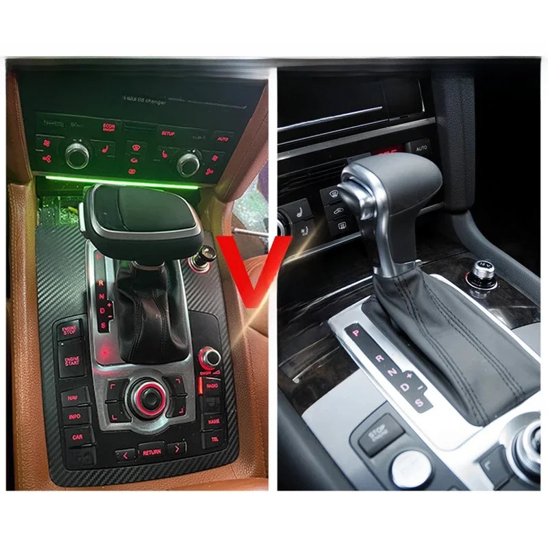 Dla Audi A4 A5 B8 B7 A7 A6 C6 C7 Q5 8r Q7 4l 8l A3 8P gałka dźwigni zmiany biegów z podświetleniem LED, skórzana rękojeść skrzyni biegów, automatyczna do samochodu — 2