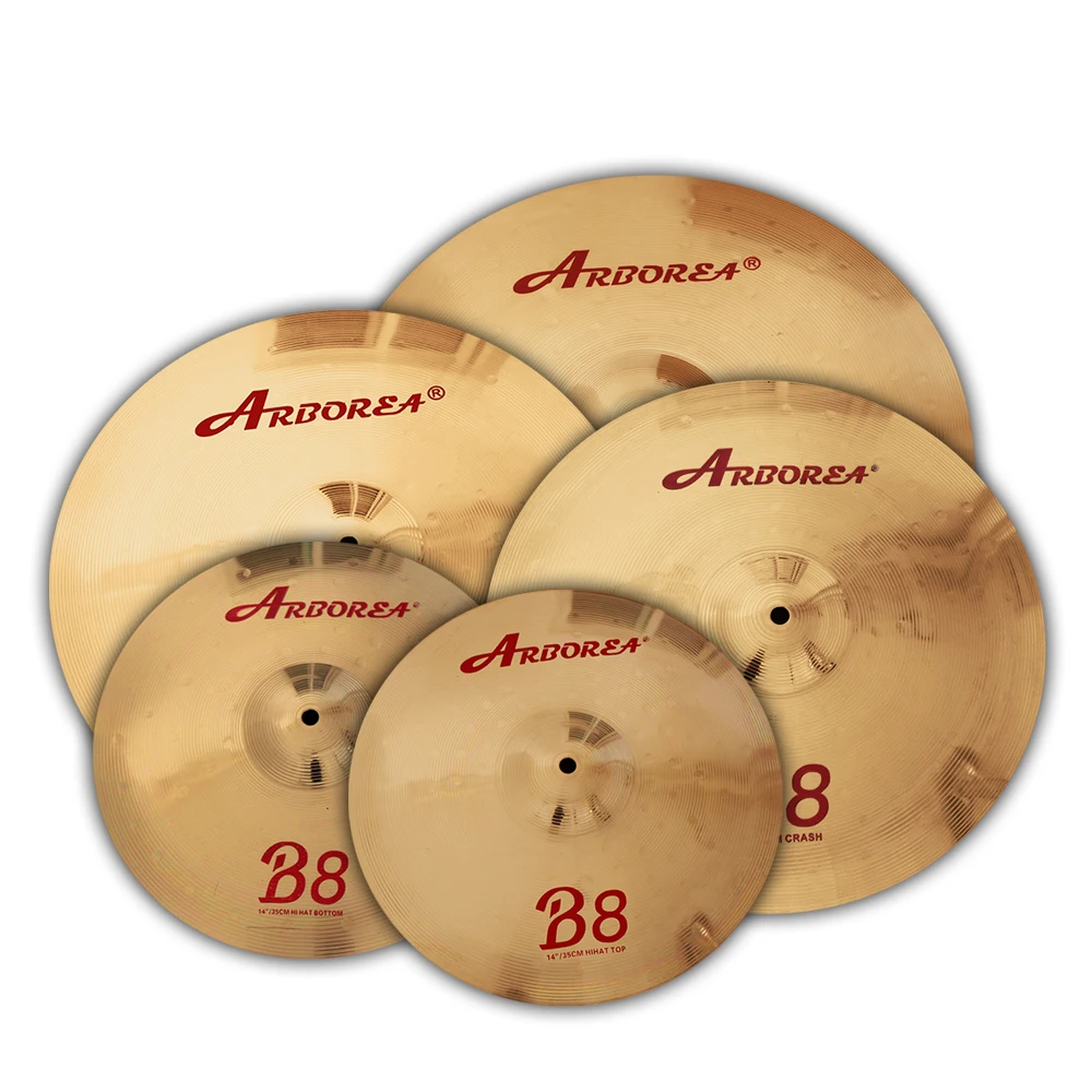 Arborea B8 Cymbal.  Five Pieces, 14/16/18/20 inch, Cymbal Pack for Drum Set,Plus Free Bag