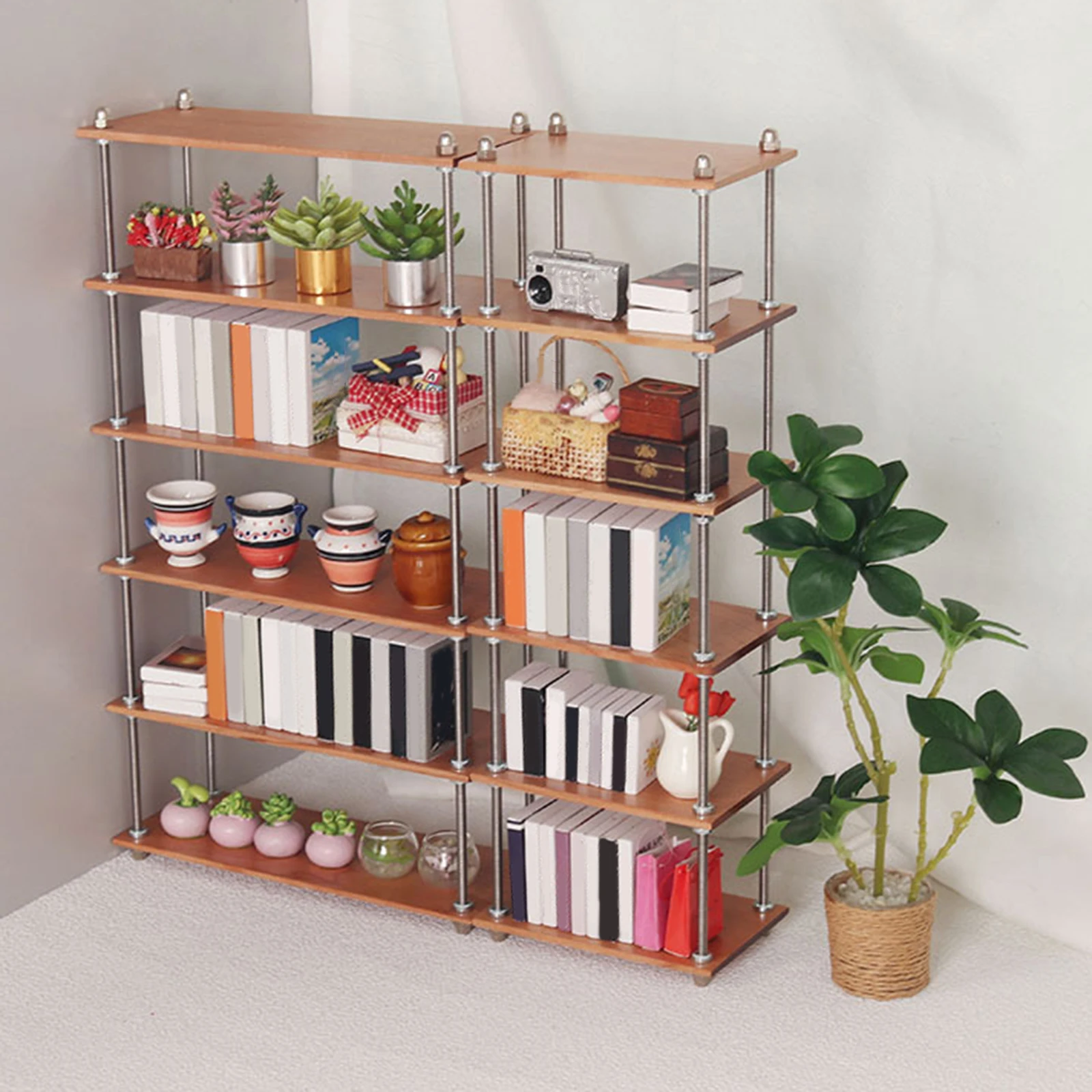 

1:6 Scale Bookshelf Simulation Ornaments Miniature Items 3 Tier Wooden Multipurpose Storage Shelf for Baby Dollhouse Furniture