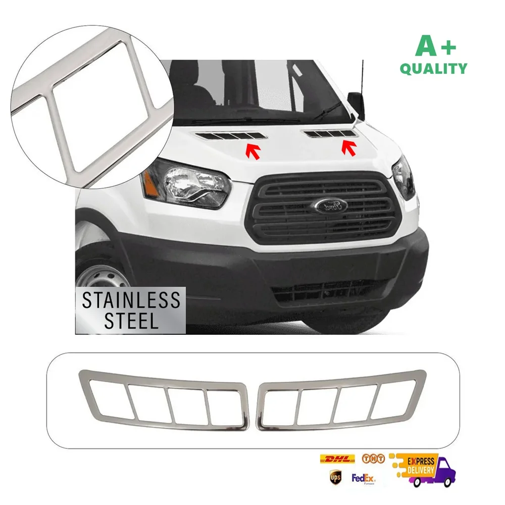 

For Ford Transit Chrome Hood Vent Frame 2 Pcs. Models 2019 - Up. Stainless Steel. A + Quality. Car Tuning