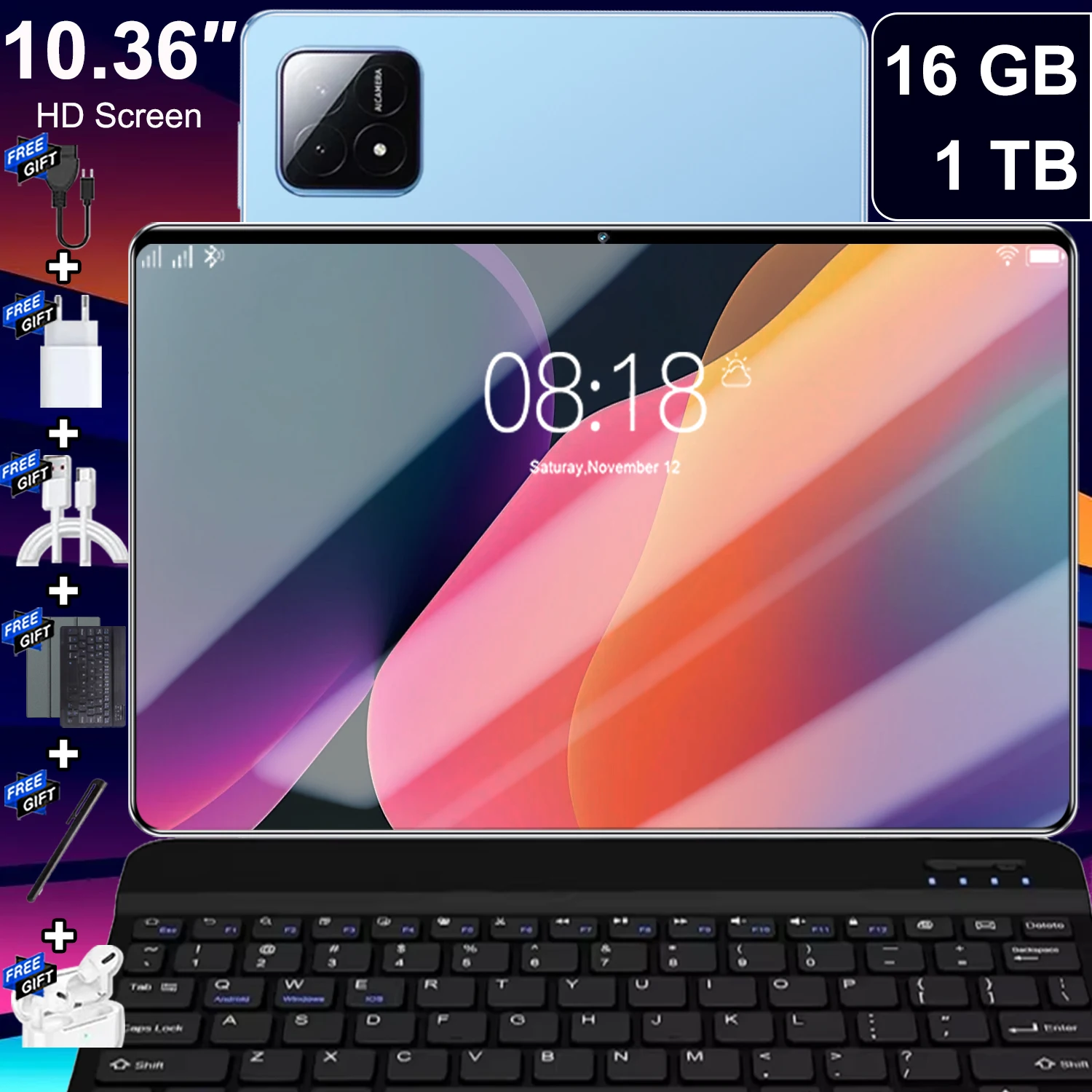 Versión Global, Tablet Android 13 de 10.36 Pulgadas, Procesador de 10 Núcleos, 16Gb+1Tb de Almacenamiento, Batería de 12000Mah, 5g, Doble