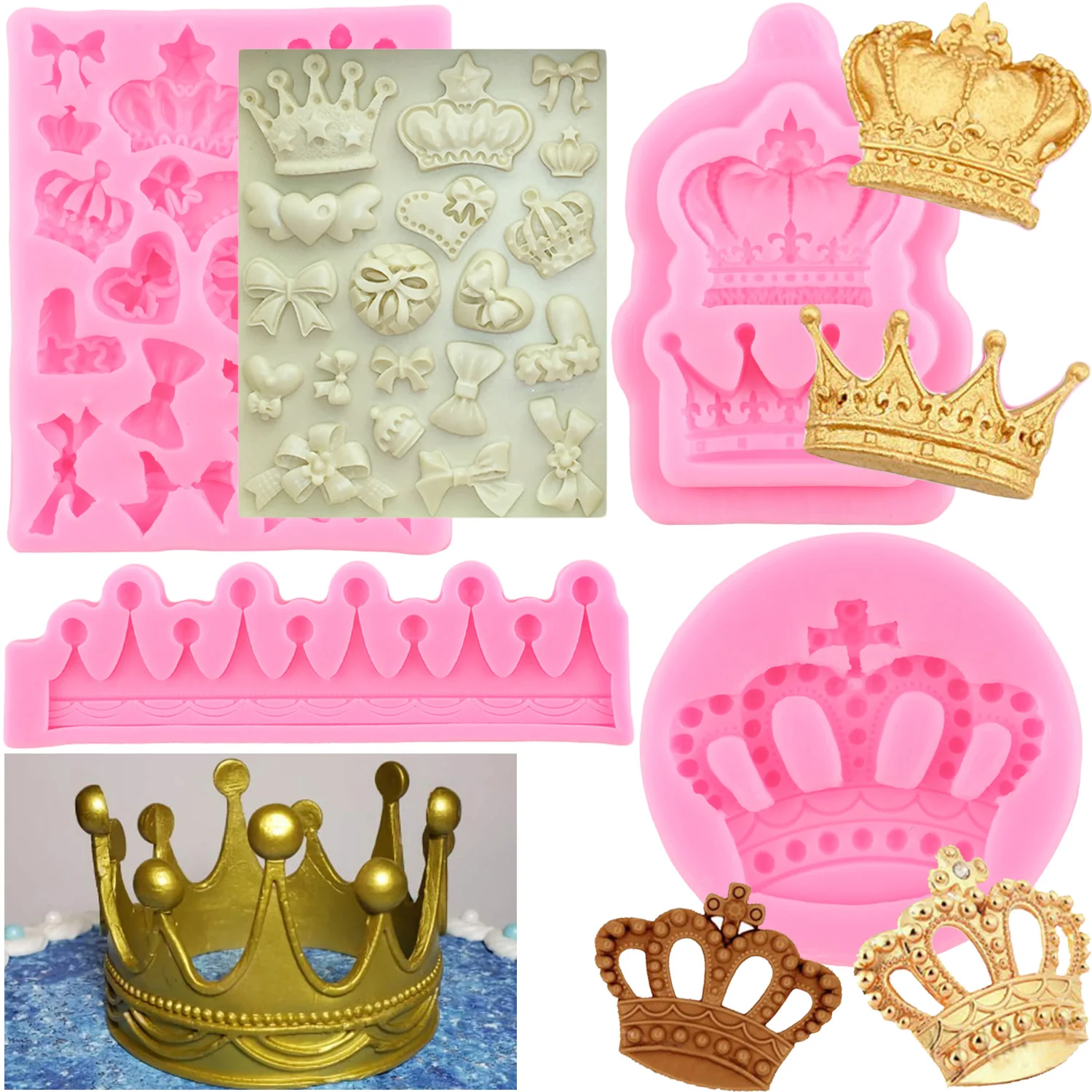 

Crown Silicone Mold Cupcake Topper Fondant Cake Decorating Tools Chocolate Gumpaste Kitchen Baking Molds Candy Resin Clay Mould