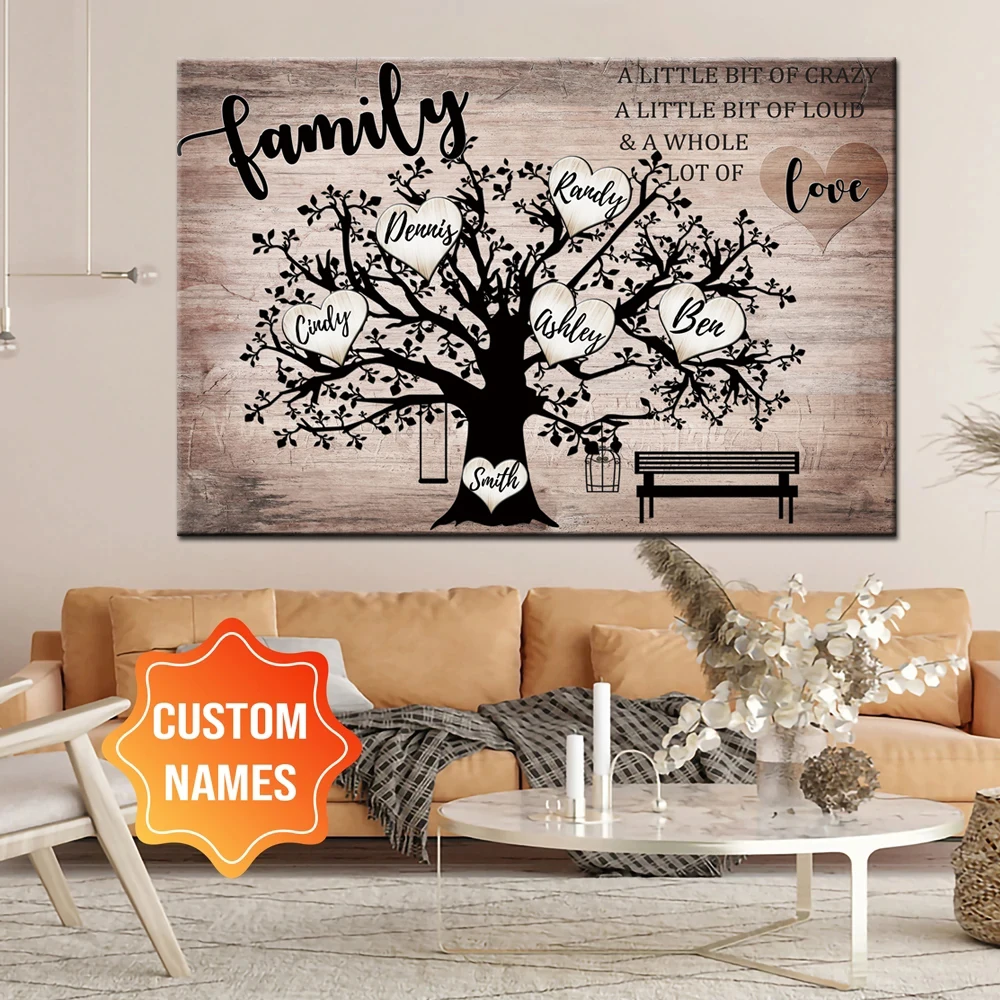 

Family Tree Canvas Painting Customize Names Wall Art Posters and Prints Famille Members Anniversary Gift for Living Room Decor