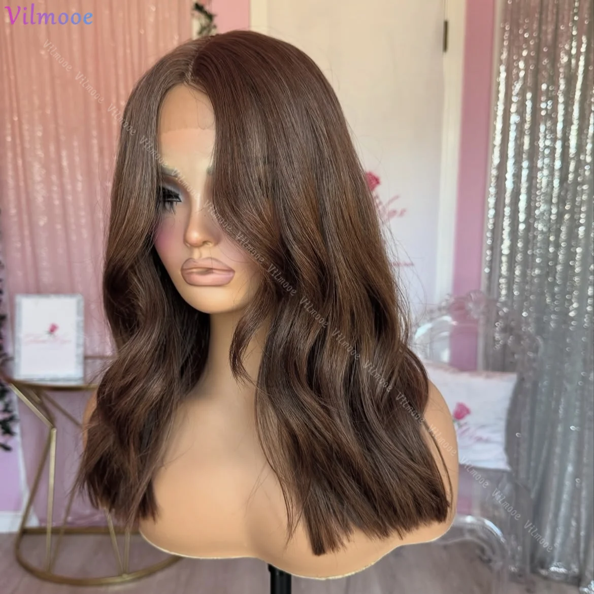 Pelucas de cabello humano ondulado marrón castaño oscuro 5x5 con cierre superior de seda nudos blanqueados prearrancados 360/pelucas de cabello humano de encaje completo