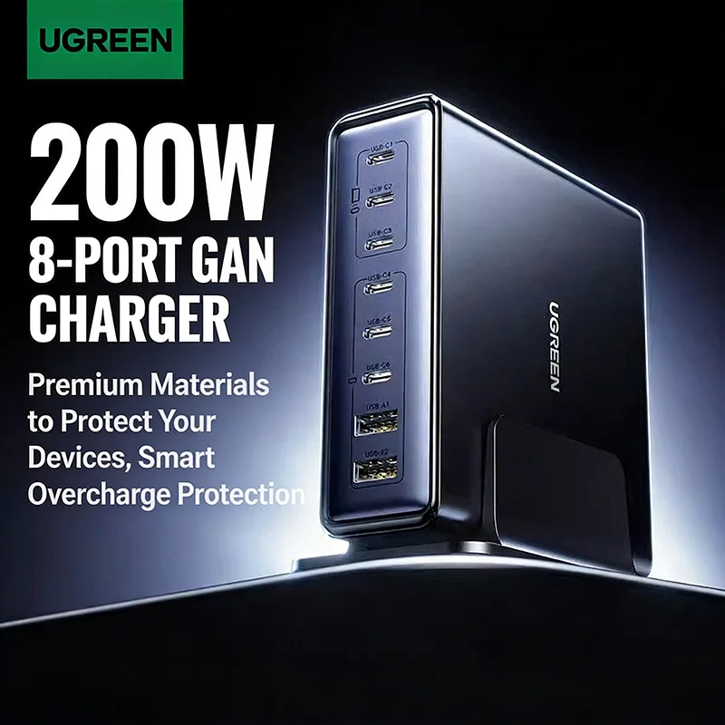 

UGREEN Nexode 200W GaN USB C Charging Station 8-Port Desktop Charger with PD 100W for MacBook Pro 16/Air, Dell XPS，iPad Pro