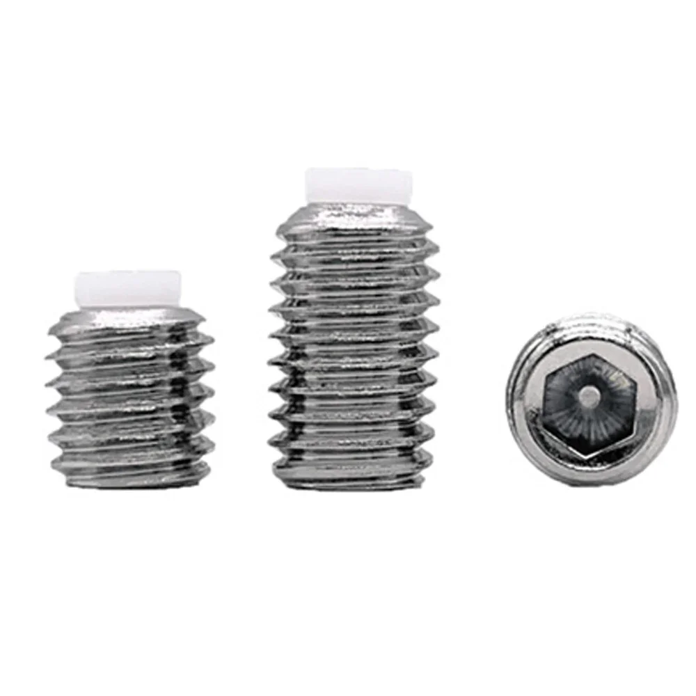 M2 M2.5 M3 M4 M5 M6 M8 M10 M12M16 304 acier inoxydable douille hexagonale en plastique Nylon chien pointe convexe sans tête boulon vis de réglage