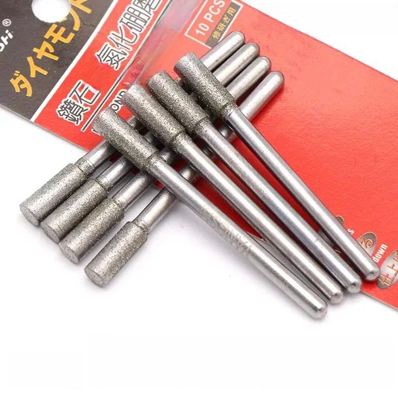 Tête de meulage diamant et CBN 1-10mm, 5 pièces, pointe de bavure, tige de 3mm, mèches de gravure, tête plate cylindrique pour Dremel rotatif également