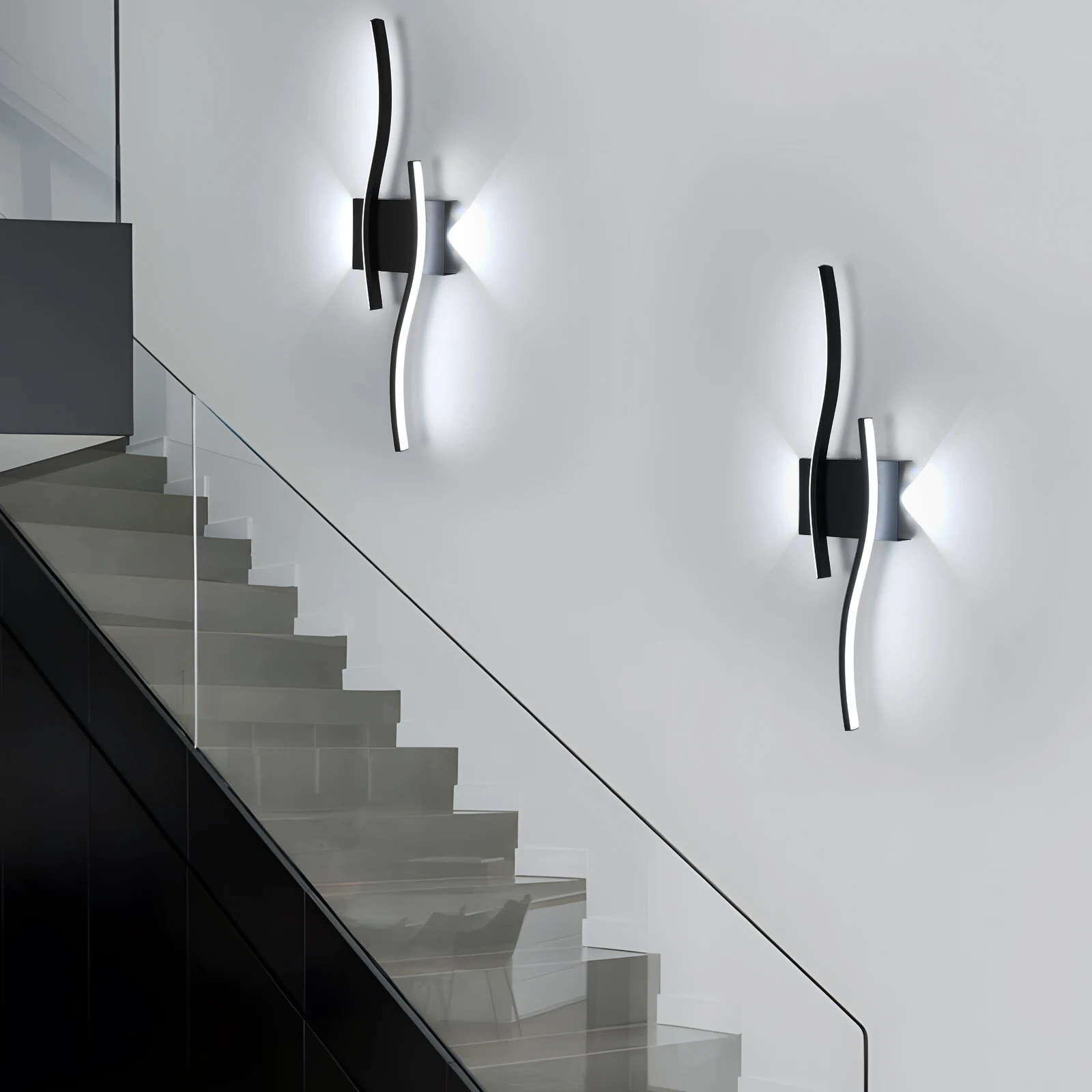 LED-Innenwandleuchte, weißes Licht, 6500 K, schwarze LED-Wandleuchte, LED-Wandleuchte für den Innenbereich für Schlafzimmer, Arbeitszimmer, Flur, Treppen – Detail 7