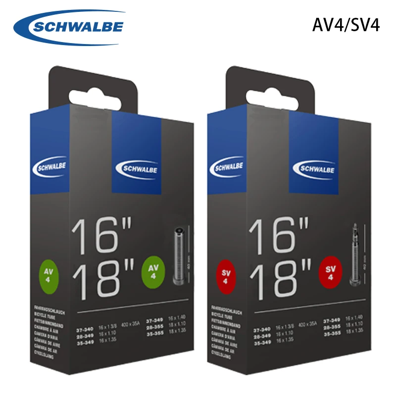 SCHWALBE Standard AV4 SV4 16 Inch and 18 Inch Bicycle Inner Tube for Brompton Bike ETRTO 28 37 340 355 Cycling Parts