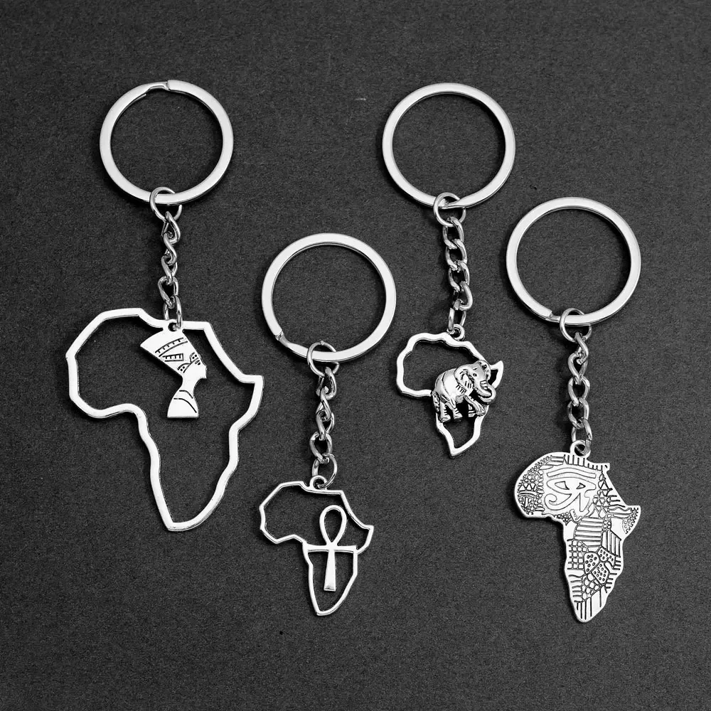 Porte-clés à breloques pharaon égyptien pour hommes, carte de l'Afrique, croix Pmotankh, porte-clés œil, bijoux, cadeau, sac, voiture