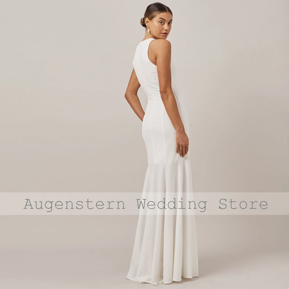 Simple White Gown Satin Ruched Wedding Party Sheath Scoop Neck Long Dresses Bespoke Occasion Gown 2024 Bride Gowns for Women