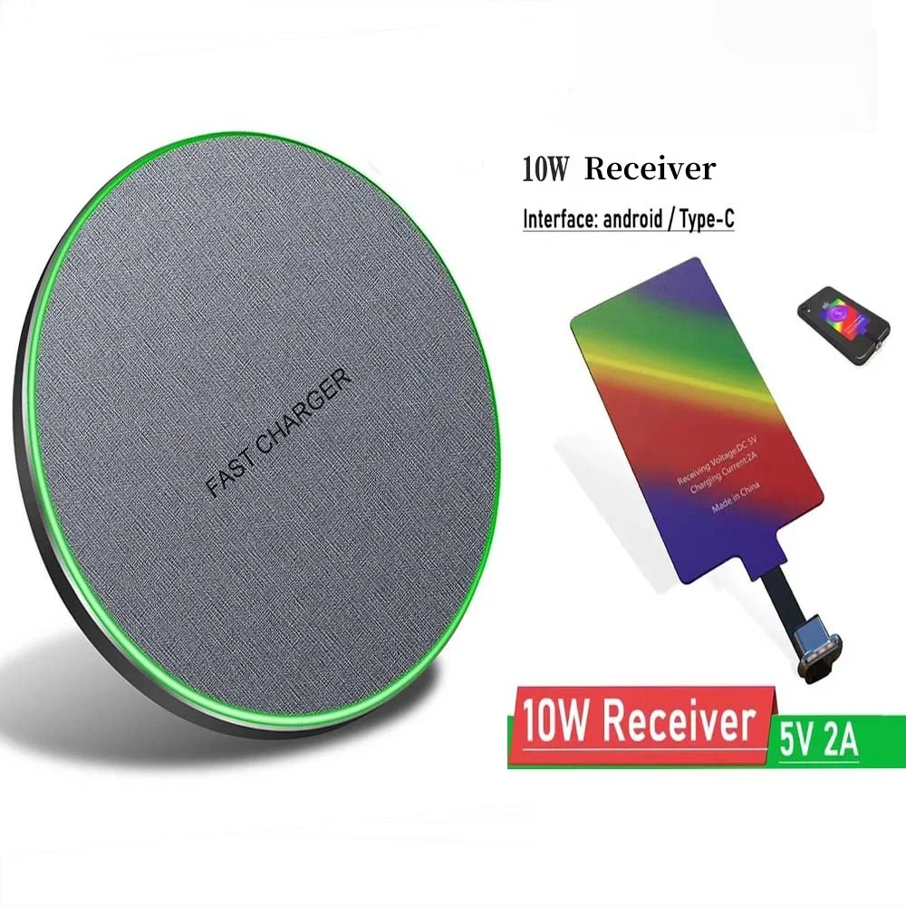

Universal Fast 40W Wireless Charger Pad with Receiver Coil Adapter Kit for Samsung S23 S22 S21 S20 Note10 Xiaomi Redmi Huawei