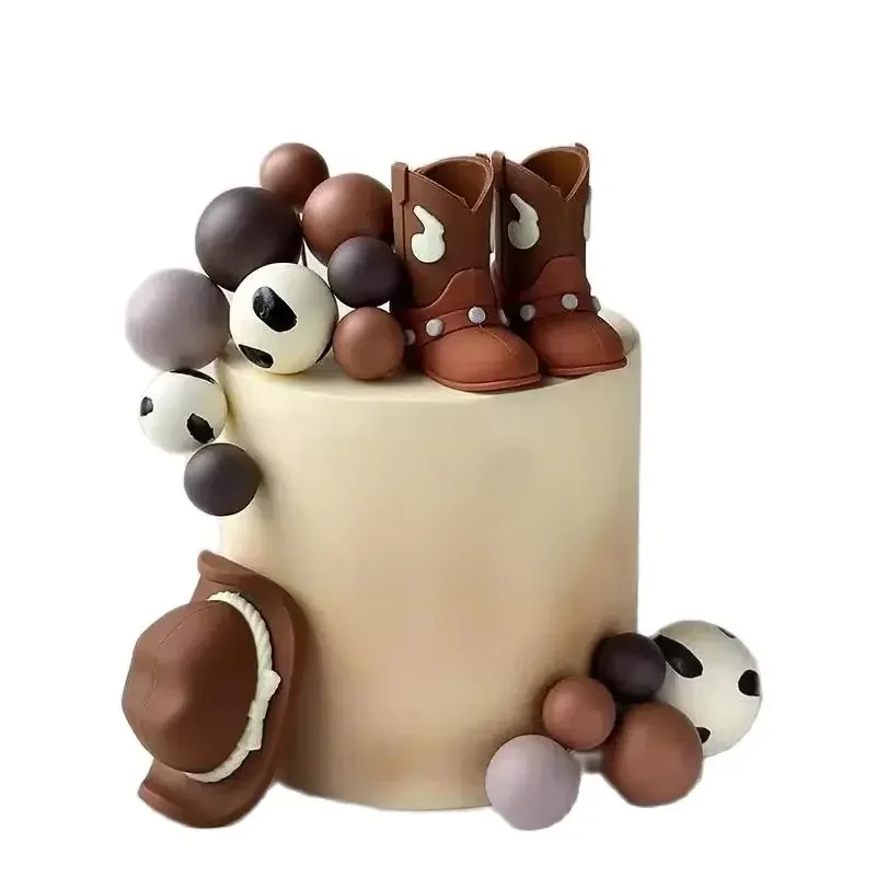 Décoration de gâteau de cowboy, chapeau de cowboy et boules de bottes, décorations de gâteau de cowboy occidental, décorations de fête d'anniversaire pour réception-cadeau pour bébé (marron)