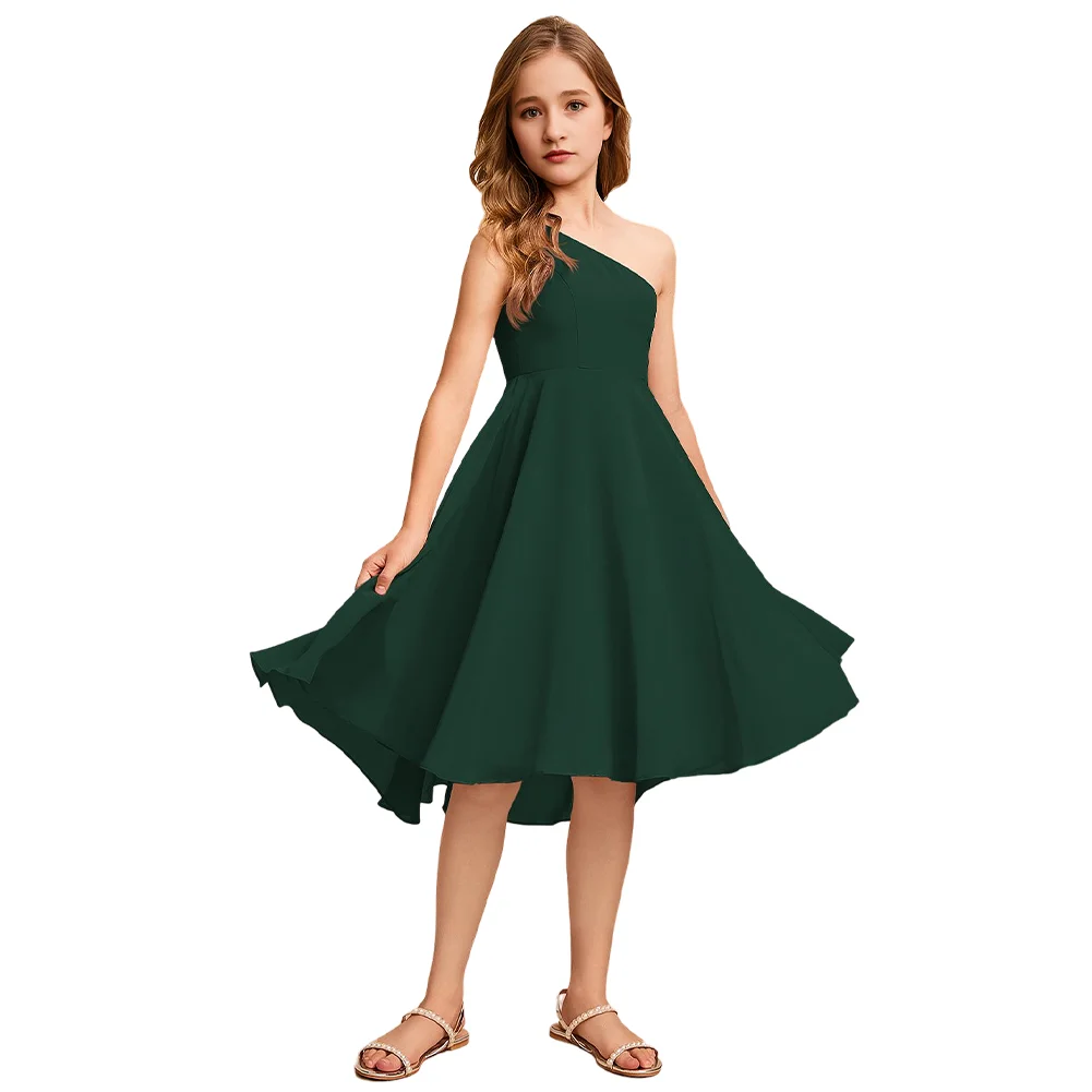 JLY Kids A Line Junior Bridesmaid Dress Flower Girl Dress Chiffon One Shoulder Floor Length Ideal For Girls Special Formal Event