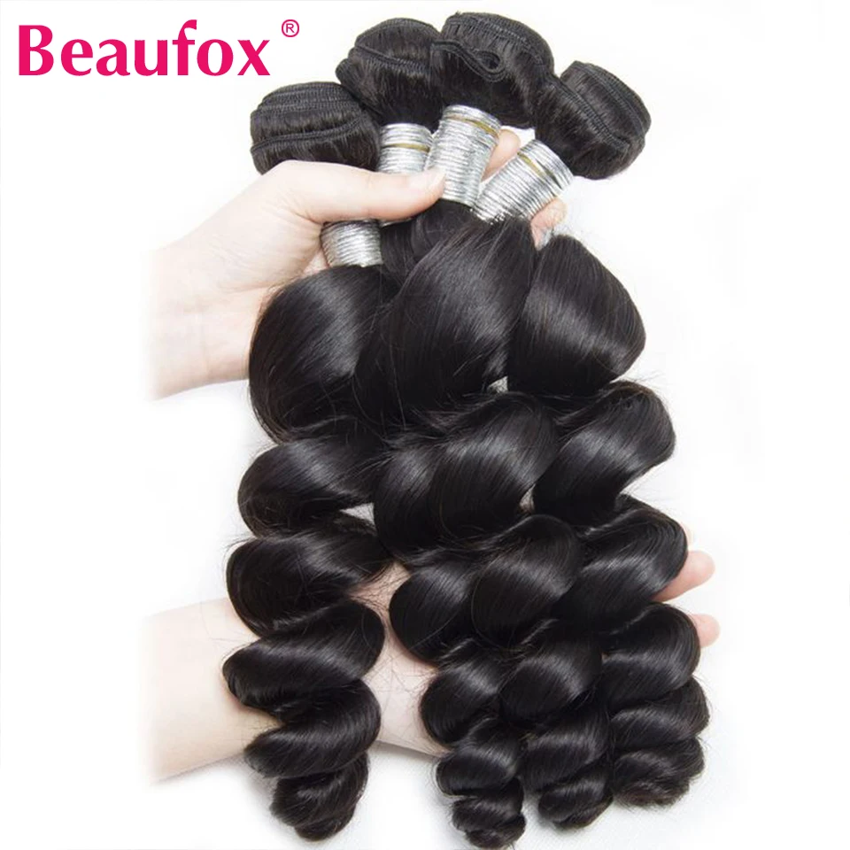 Beautfox bundel gelombang longgar Malaysia dengan penutup 100% rambut manusia tenun 3 bundel dengan penutup penutup penutup rambut Remy dengan bundel