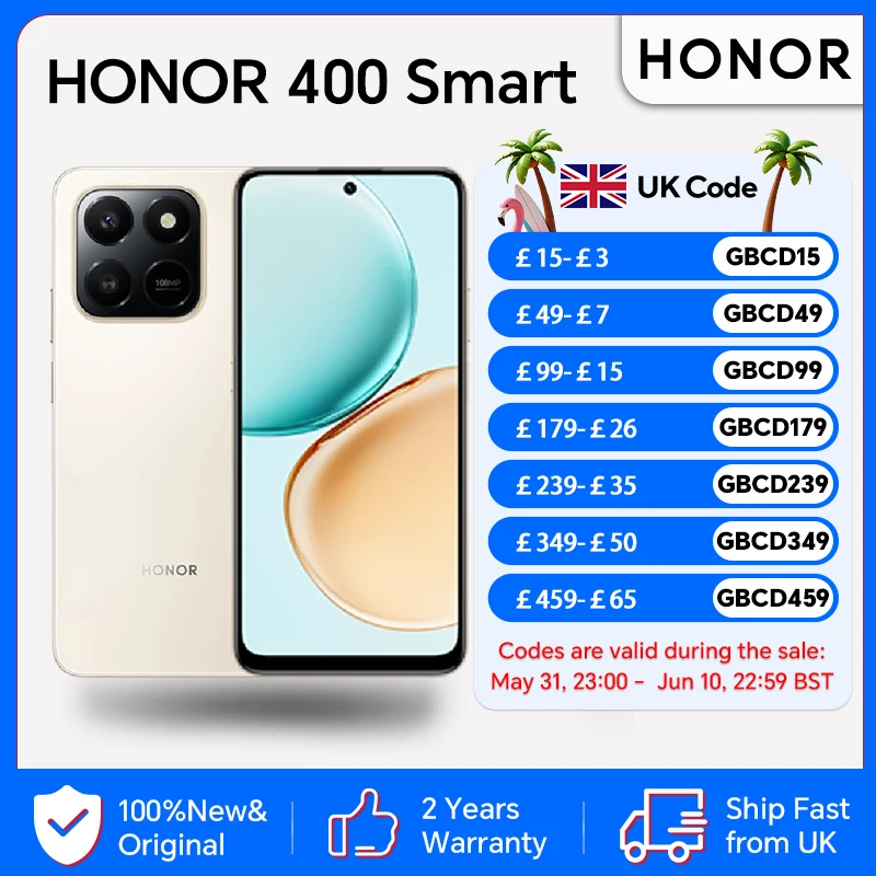 HONOR 400 Smart 4G,EU Version,108MP Main Camera,6500mAh Battery, 5-star SGS Premium Drop Protection, Instant AI Button,IP54