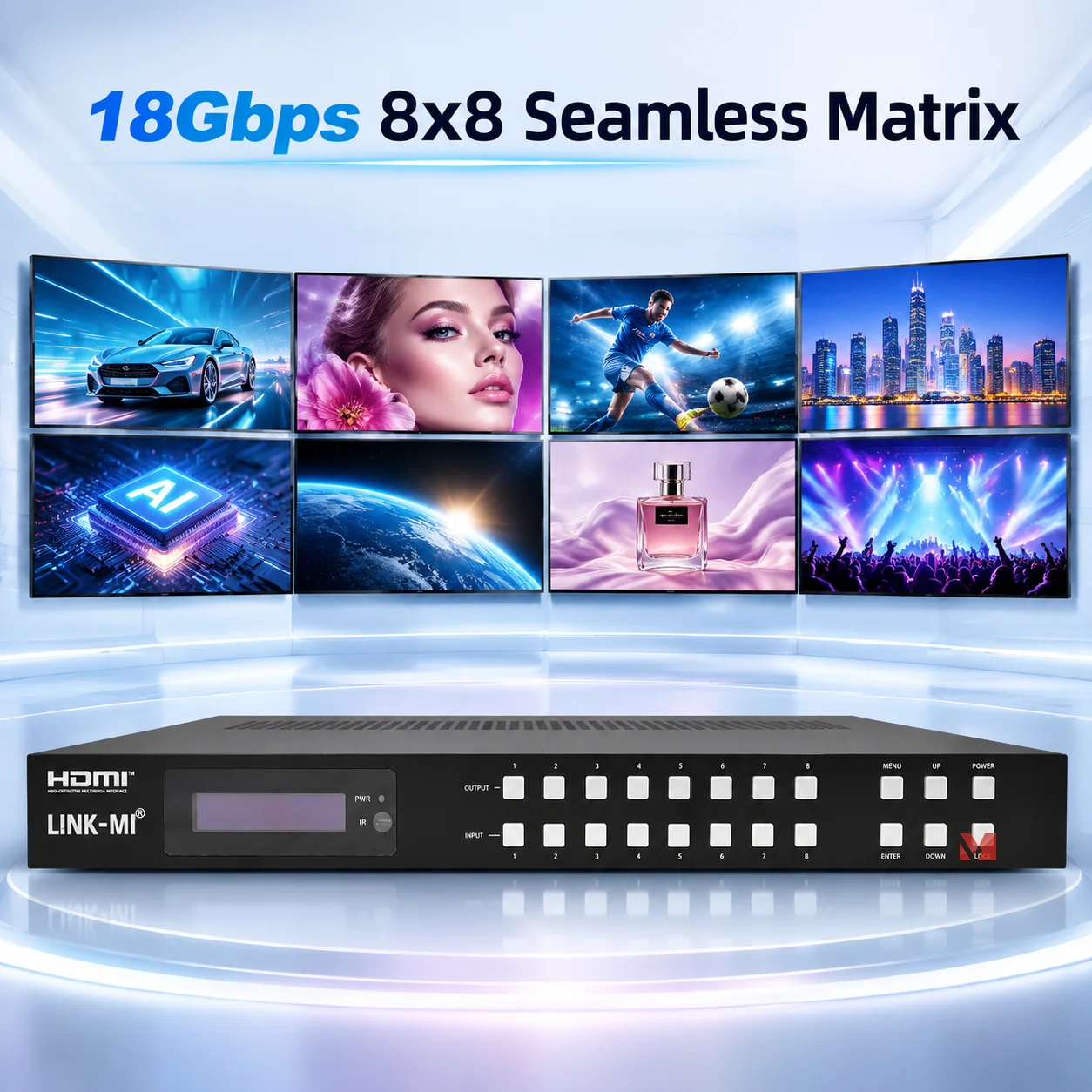 8x8 HDMI Matrix Switch 4K60Hz 18Gbps Seamless Switcher HDMI 2.0b Video Matrix Audio Multi View RS232 Web GUI Control