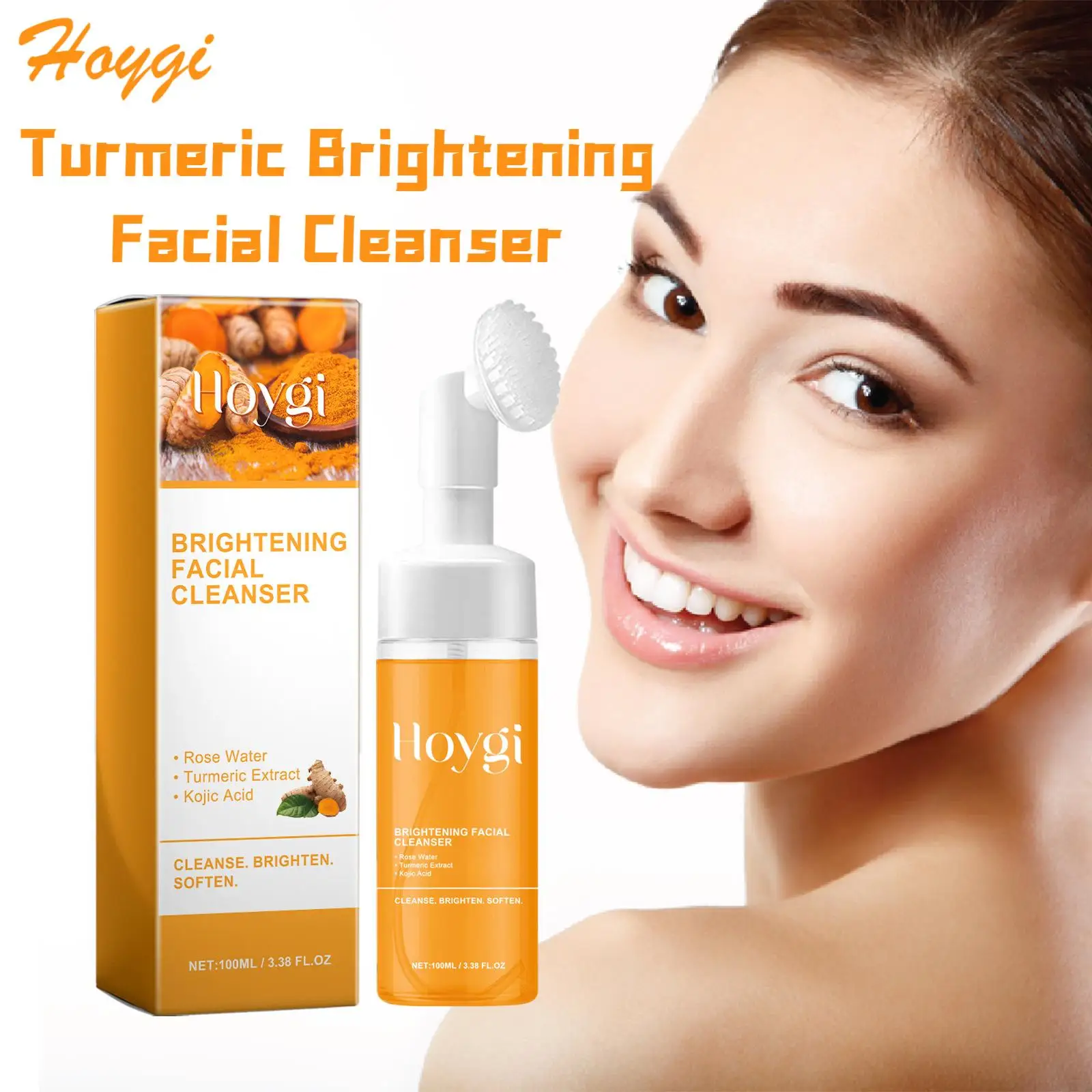 Hoygi 100ml Turmeric Facial Cleanser Oil Control Exfoliating Anti Acne Pimple Moisturize Face Wash Blackhead Remove Face Cleanse