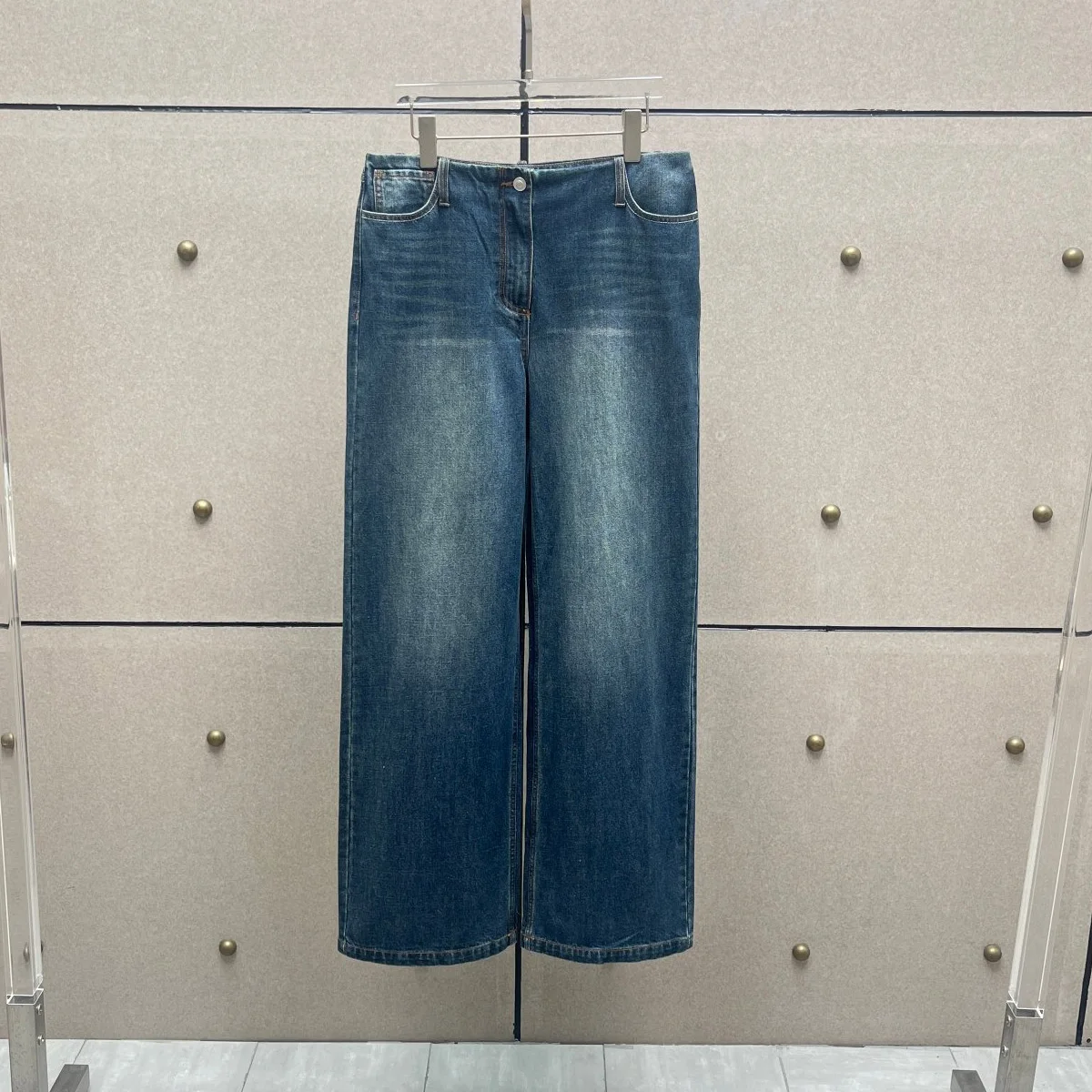 High Quality Women Wide Leg Jeans Long Pants Classic Washed Denim Trousers Button Zipper Fly Casual Daily Wear With Pockets