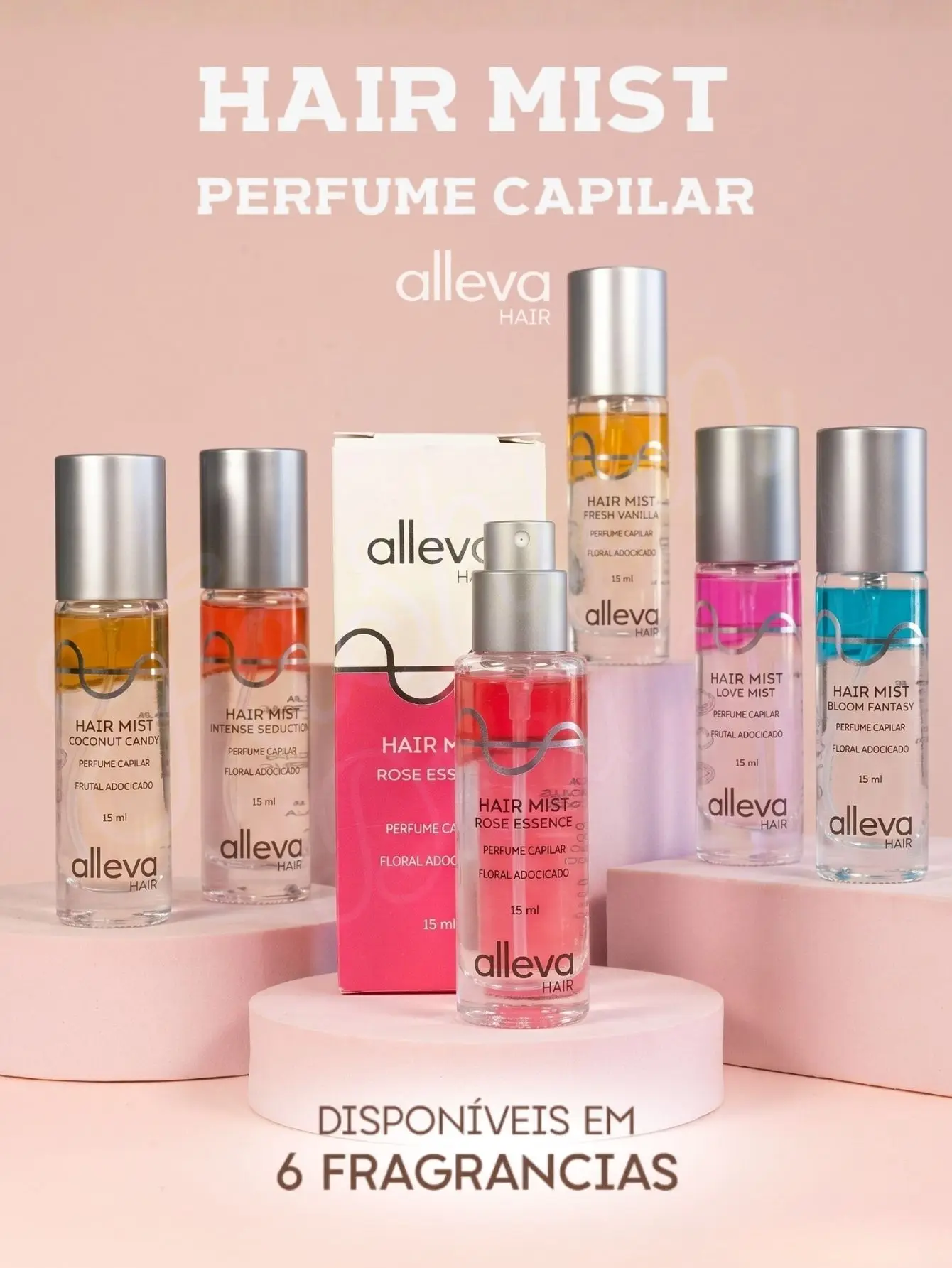 Perfume Capilar Hair Mist Alleva 15ml Vegano Anti-Frizz Essências Bolsa