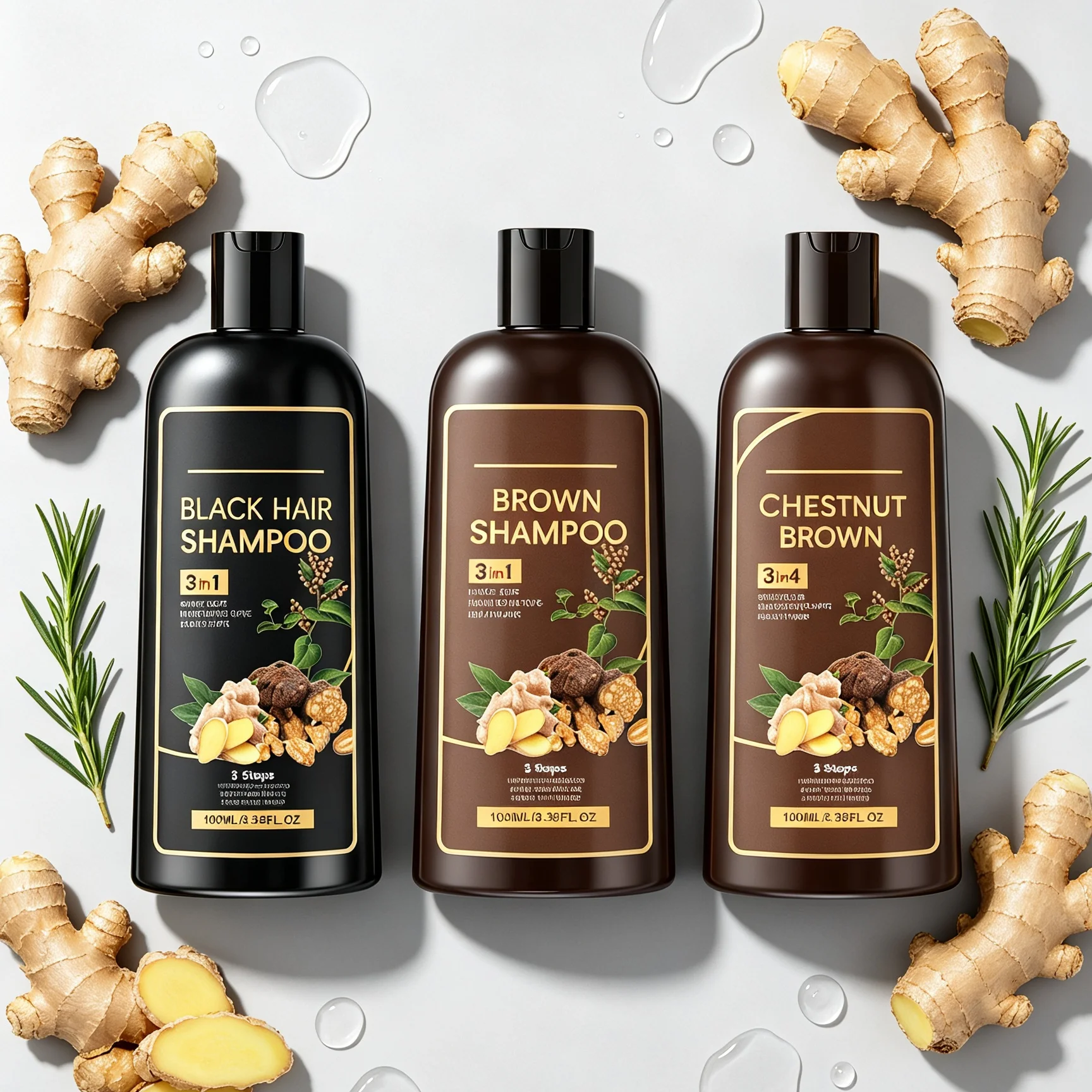 3 in 1 Hair Dye Shampoo Covers Gray Hair Strengther Natural Herbal Ginger Moisturizing Hair Coloring Shampoo for Men & Women