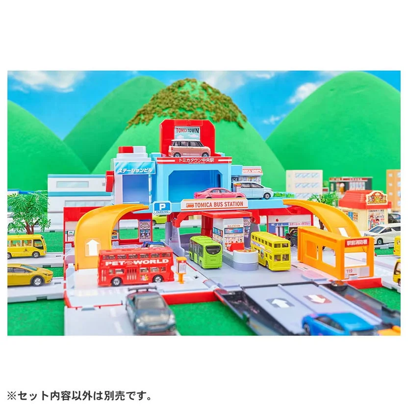 In Stock Original Takara Tomy Tomica Town 955795CN Double‑Decker Bus Transform Scene Set,1 Extra Mini Alloy Vehicle,City Layout