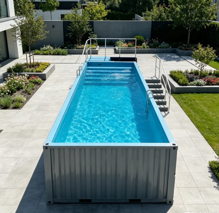 Luxury Prefab Shipping Container Pool Heavy‑Duty Steel Outdoor Swimming Pool for Private Villa Backyard High‑End Residential