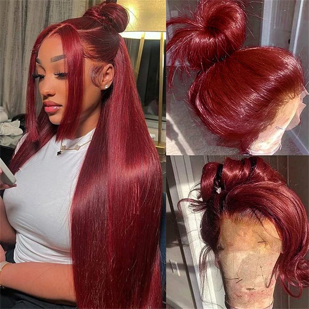 13x6 HD Transparent Lace Frontal Human Hair Burgundy Wigs Colored Straight Front 100% 13x4 Tanie brazylijskie peruki dla kobiet do wyboru