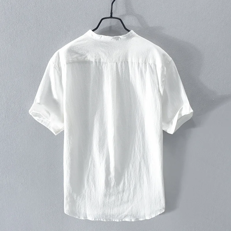 2022 New pure white shirt men summer short sleeve breathable linen cotton tops solid high quality man clothing Camisa masculina