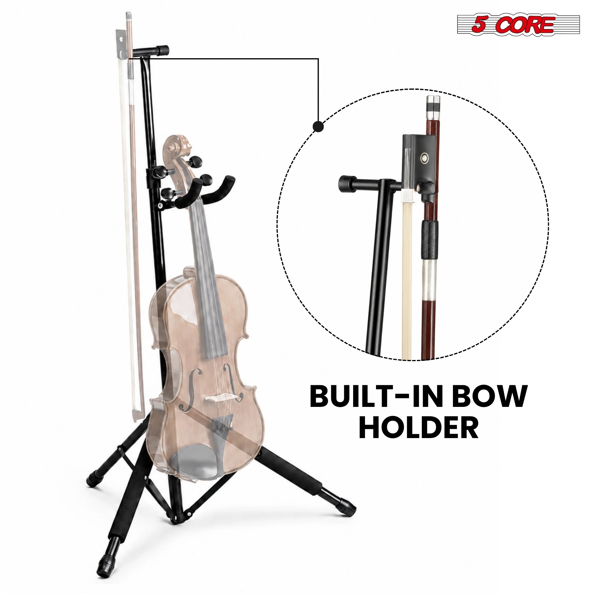 5 Core Violin Stand with Bow Holder Adjustable Heavy Duty Cello Banjo Mandolin Holder - view 3