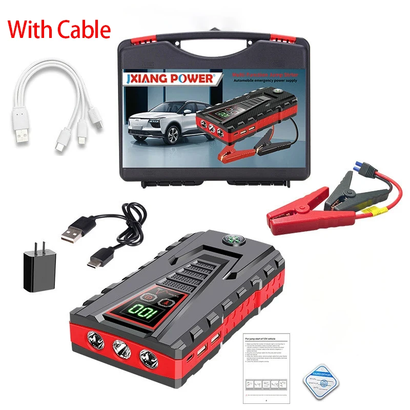 Przenośny rozrusznik samochodowy 12V, prąd rozruchowy 2500A, zasilacz awaryjny do silników benzynowych do 6.0L, wyjście USB 5V 2A, urządzenie do awaryjnego rozruchu.