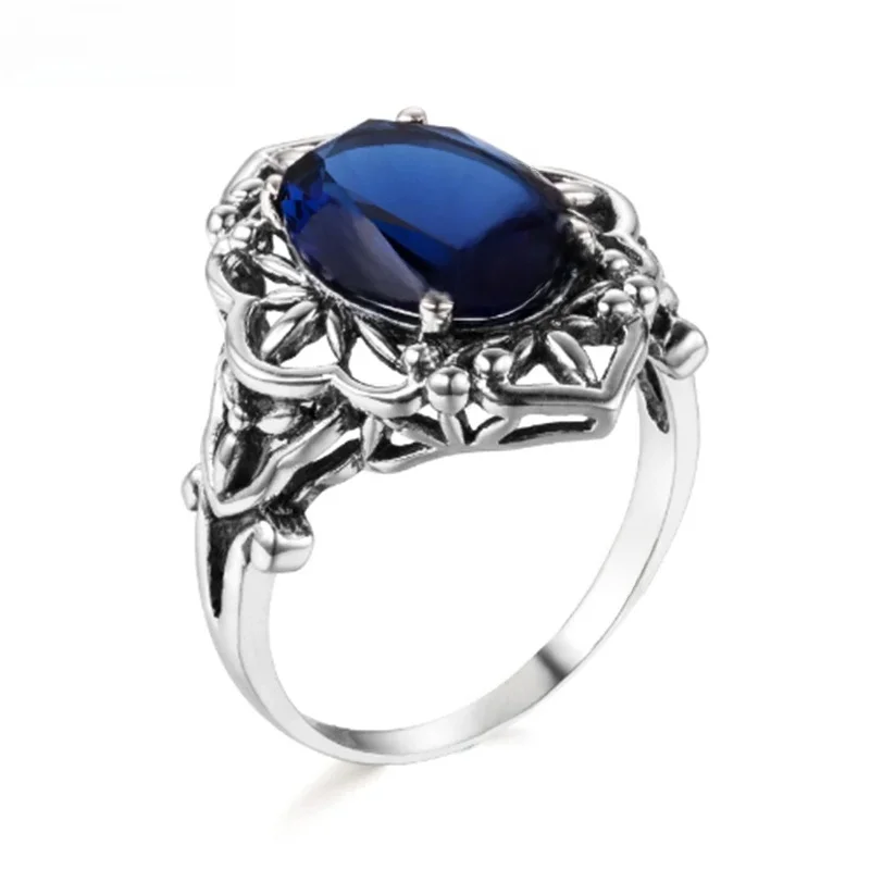 Szjinao Sapphire Rings owalny kwiat elegancki wiktoriański ciemny niebieski kamień szlachetny pierścień 925 Sterling silver Carve Kate Fine Jewelry Wedding — zdjęcie 2